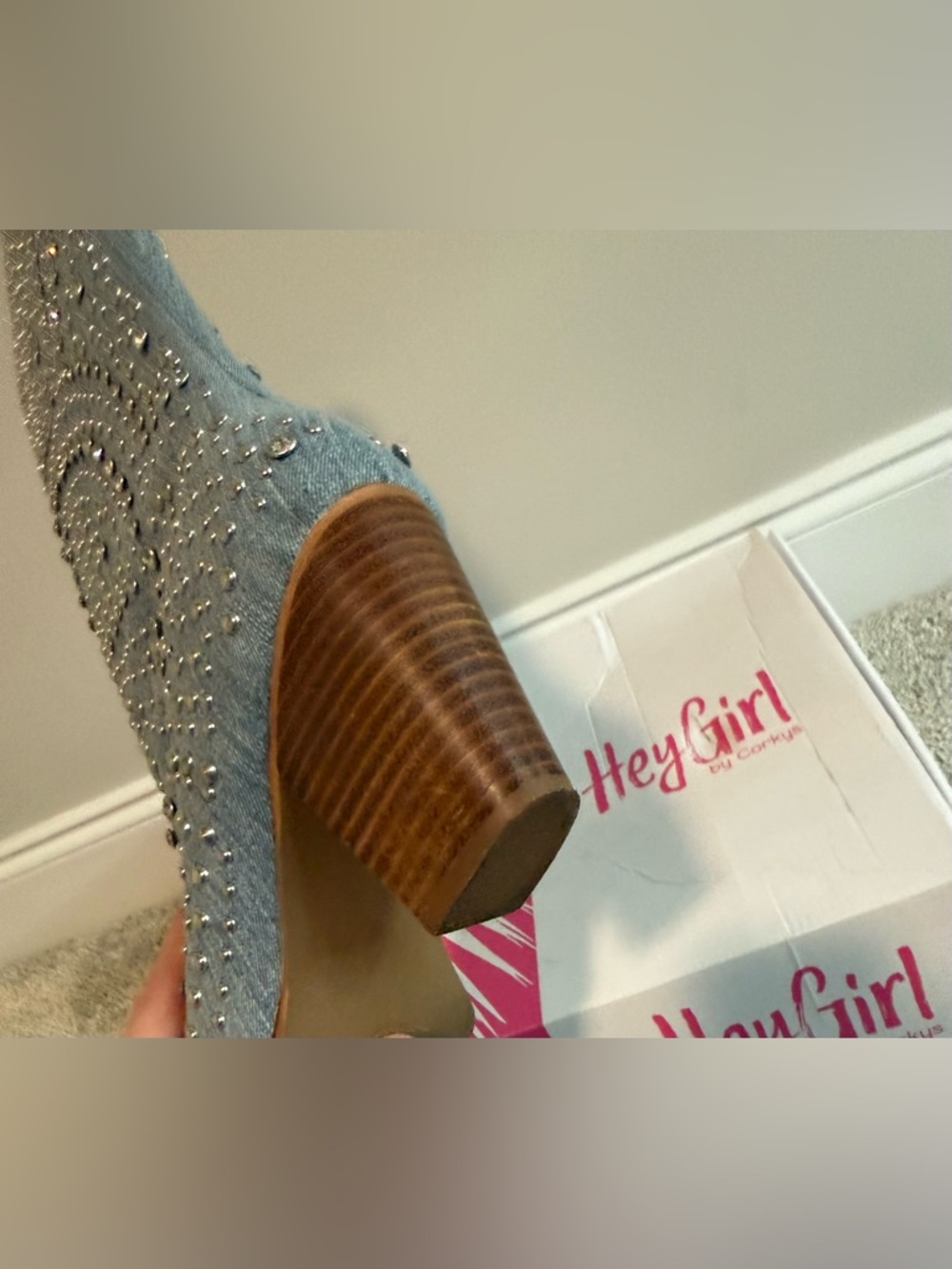 CORKY’S Hey Girl Light Blue Denim Cowboy Boots with Silver Rhinestones Size 9 - Picture 15 of 16